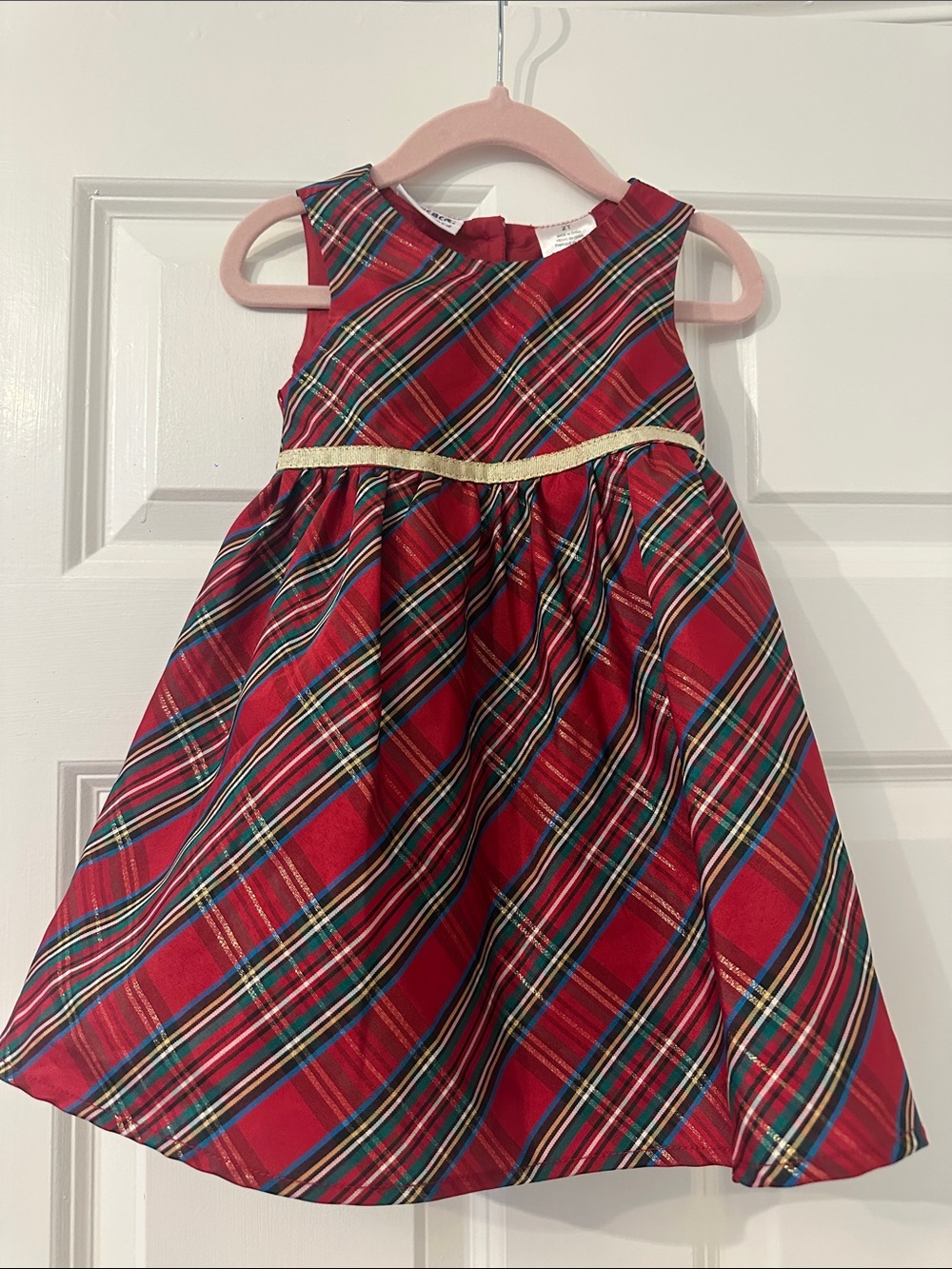 Blueberi Boulevard Red Plaid Dress with Gold Waistband